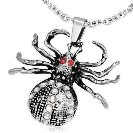 Arachnophobia CZ Stainless Steel Spider Necklace