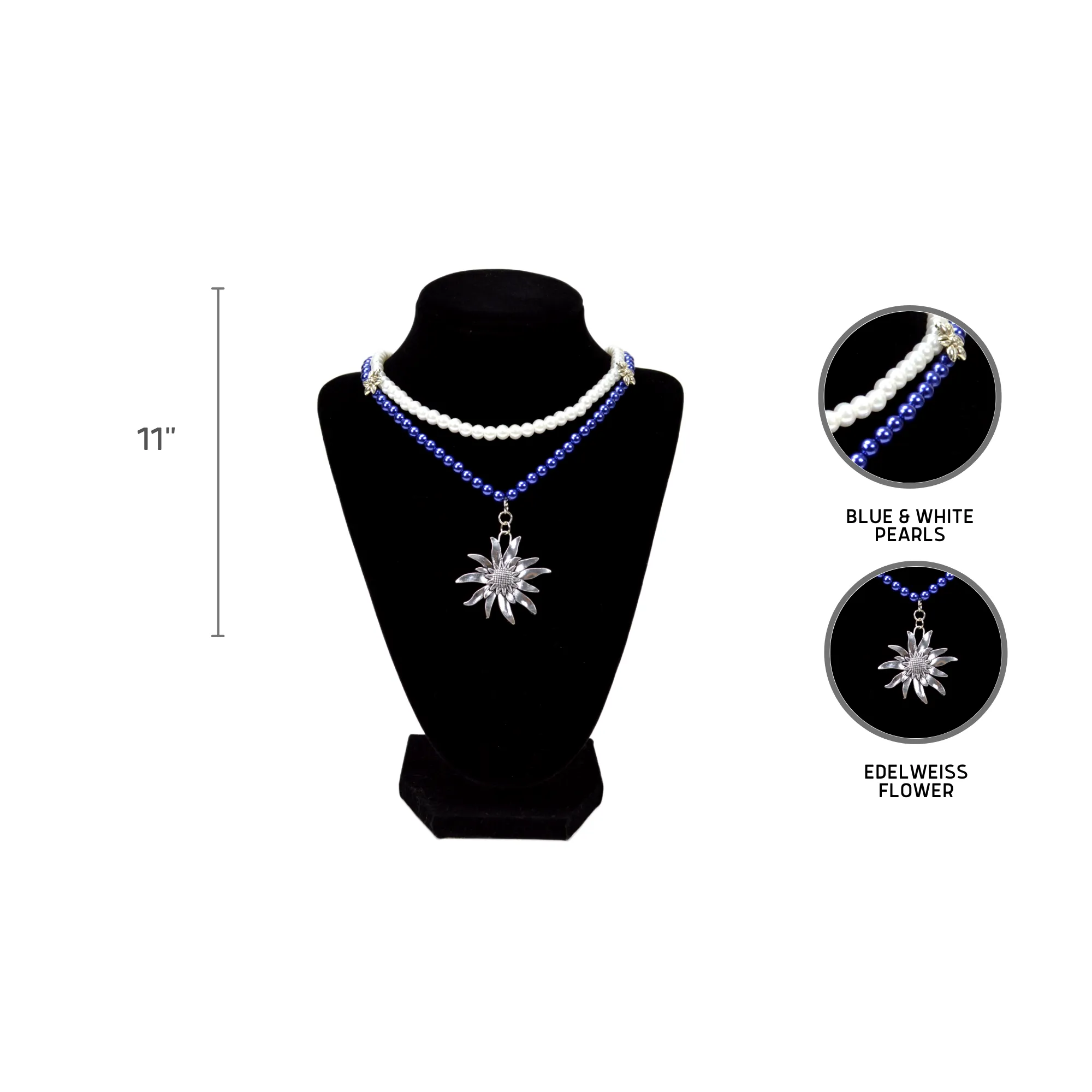 Blue & White Pearl German Costume Edelweiss Necklace
