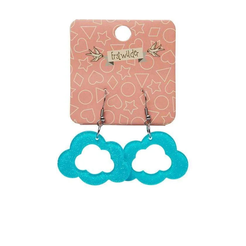 Cloud Glitter Resin Drop Earrings - Blue