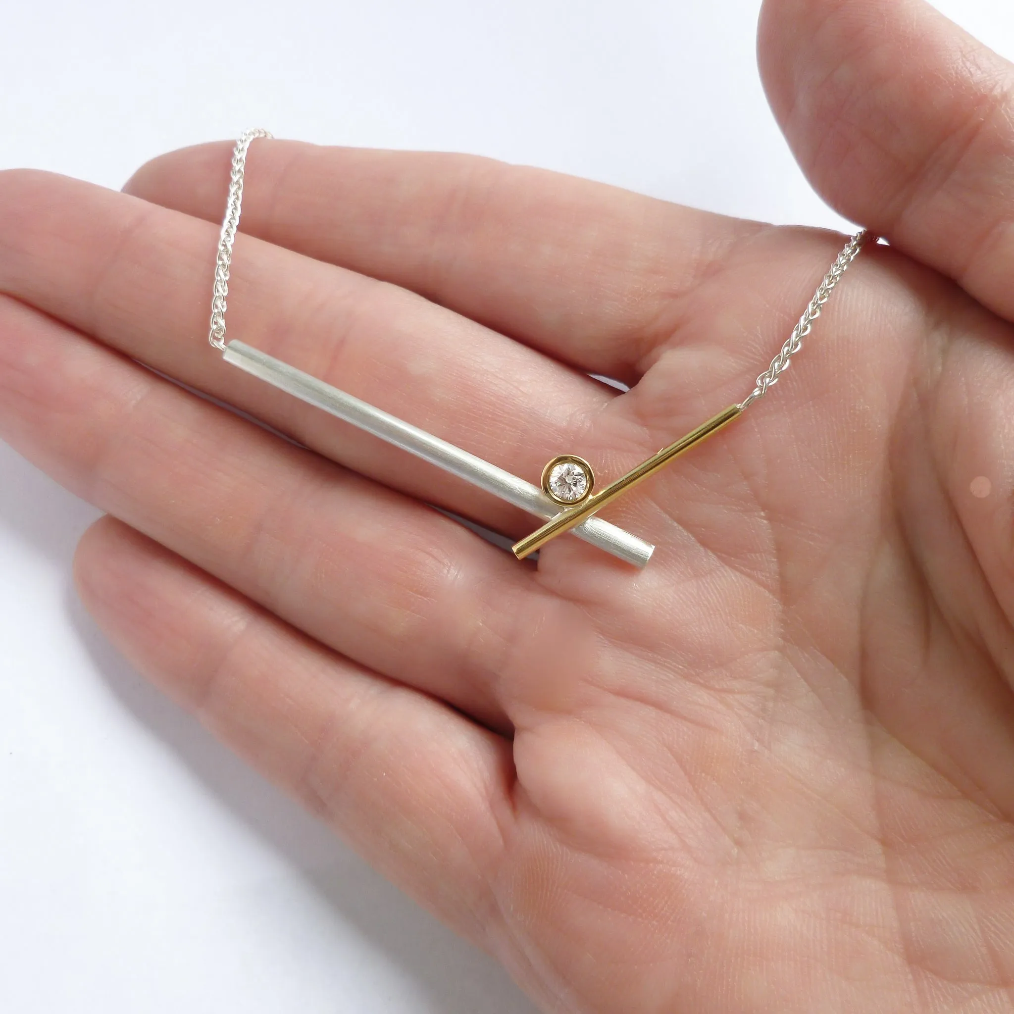Contemporary diamond necklace - silver and 18ct gold