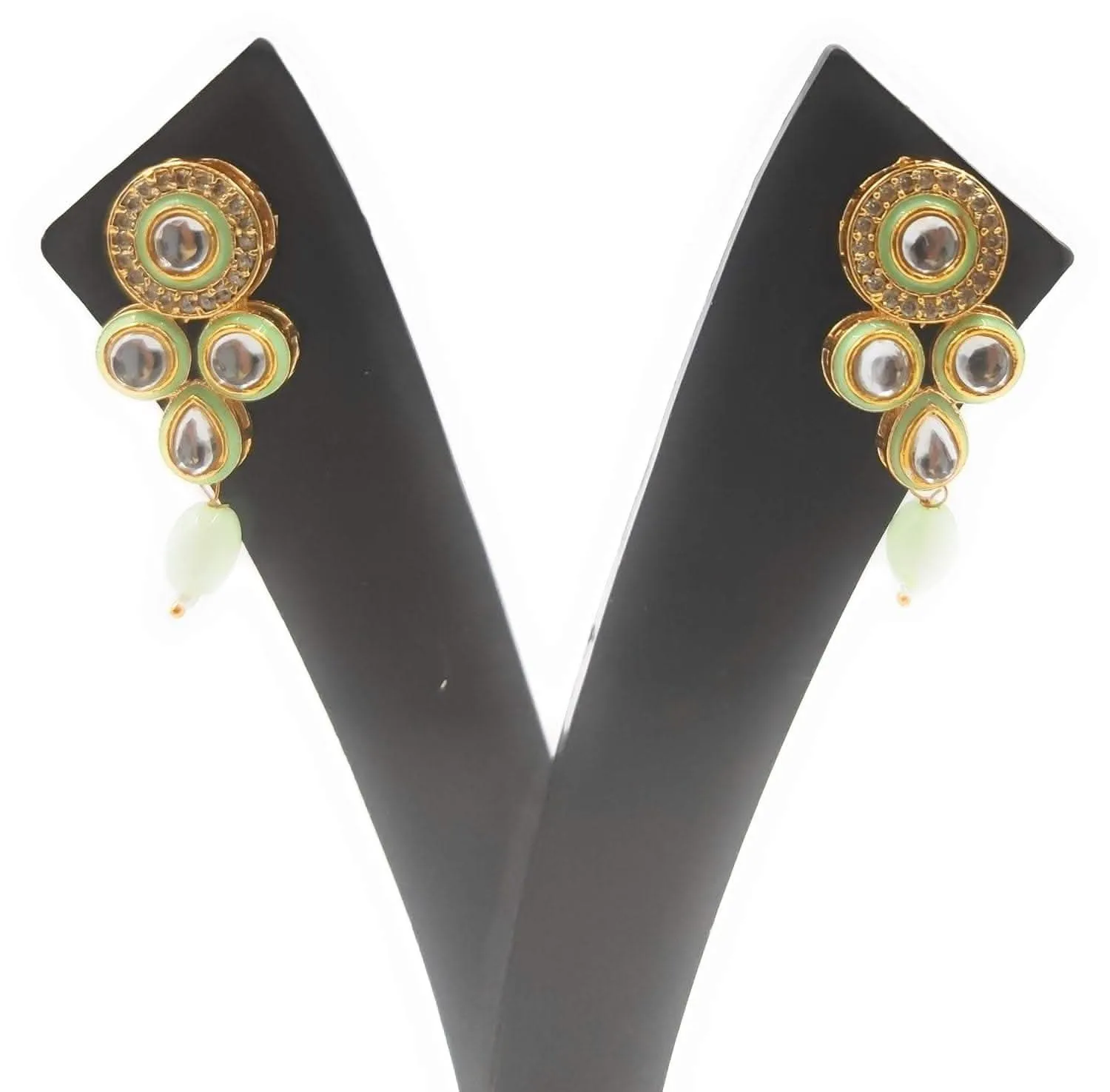 Handmade golden meenakari kundan chokar light green color jewellery set