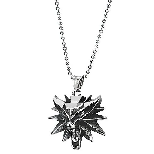 Mens Women Vintage Steel Roaring Fox Head Pendant Necklace, 30 inches Ball Chain, Punk Rock