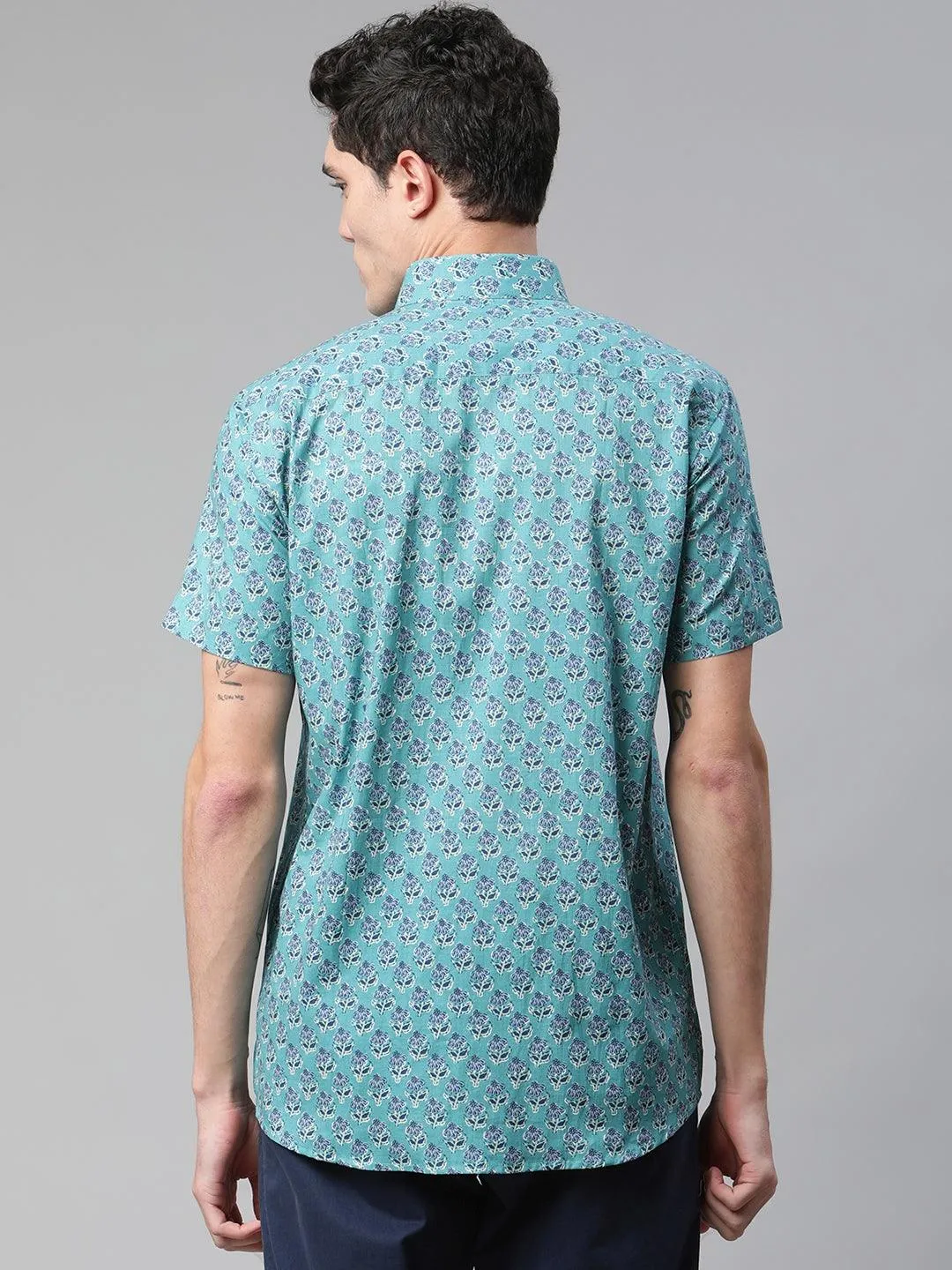 Millennial Men Turquoise blue & Blue  Cotton  Half Sleeve Shirt for Men-MMH0179