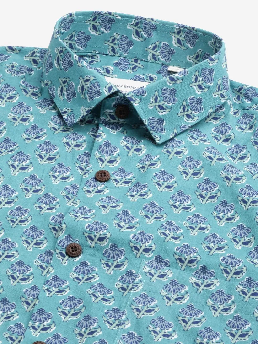 Millennial Men Turquoise blue & Blue  Cotton  Half Sleeve Shirt for Men-MMH0179