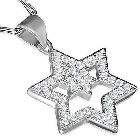 Sparkly Double Star of David Necklace 316