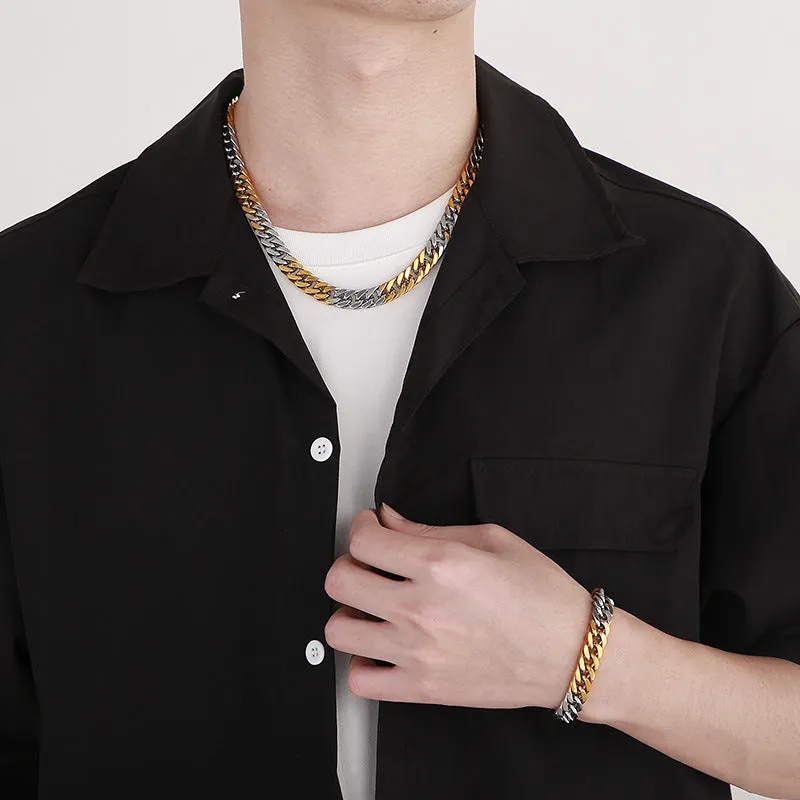 Stylish Encrypted Four-sided Grinding Chain Bracelet and Necklace in Steel Gold Titanium for Men – European and American Hip-hop Trend